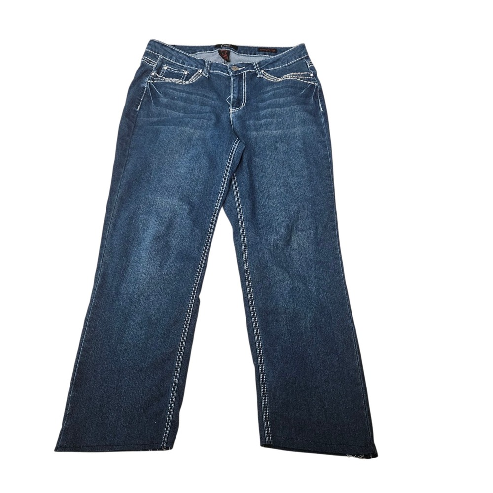 Earl Jeans Womens Embellished Pockets Rhinestone Bootcut Dark Wash Denim Jeans